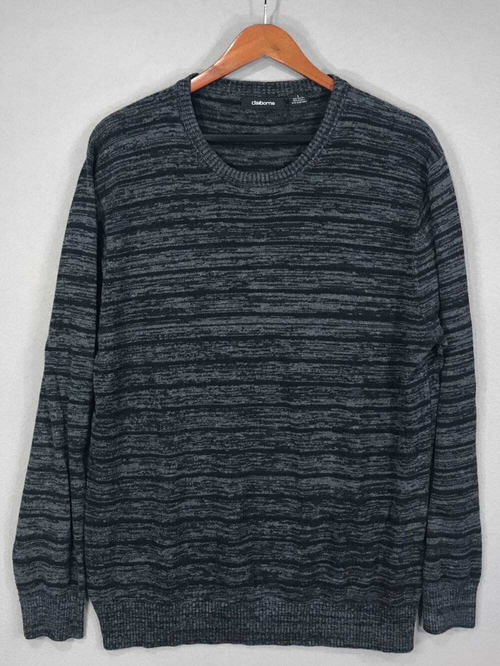 Liz Claiborne Sweater Men's Large Black Grey Pullover Crew Long Sleeve Casual